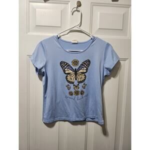 Self Esteem Blue Butterfly Graphic T-Shirt